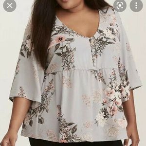 Torrid Floral Print Button Front Babydoll Top Size 1